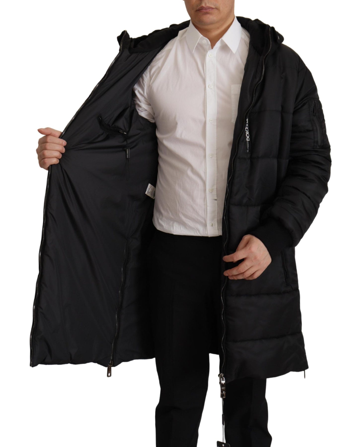 Black Nylon Hooded Parka Coat Winter Jacket