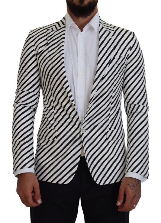 White Black Striped Slim Fit Jacket Blazer