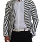 White Black Striped Slim Fit Jacket Blazer
