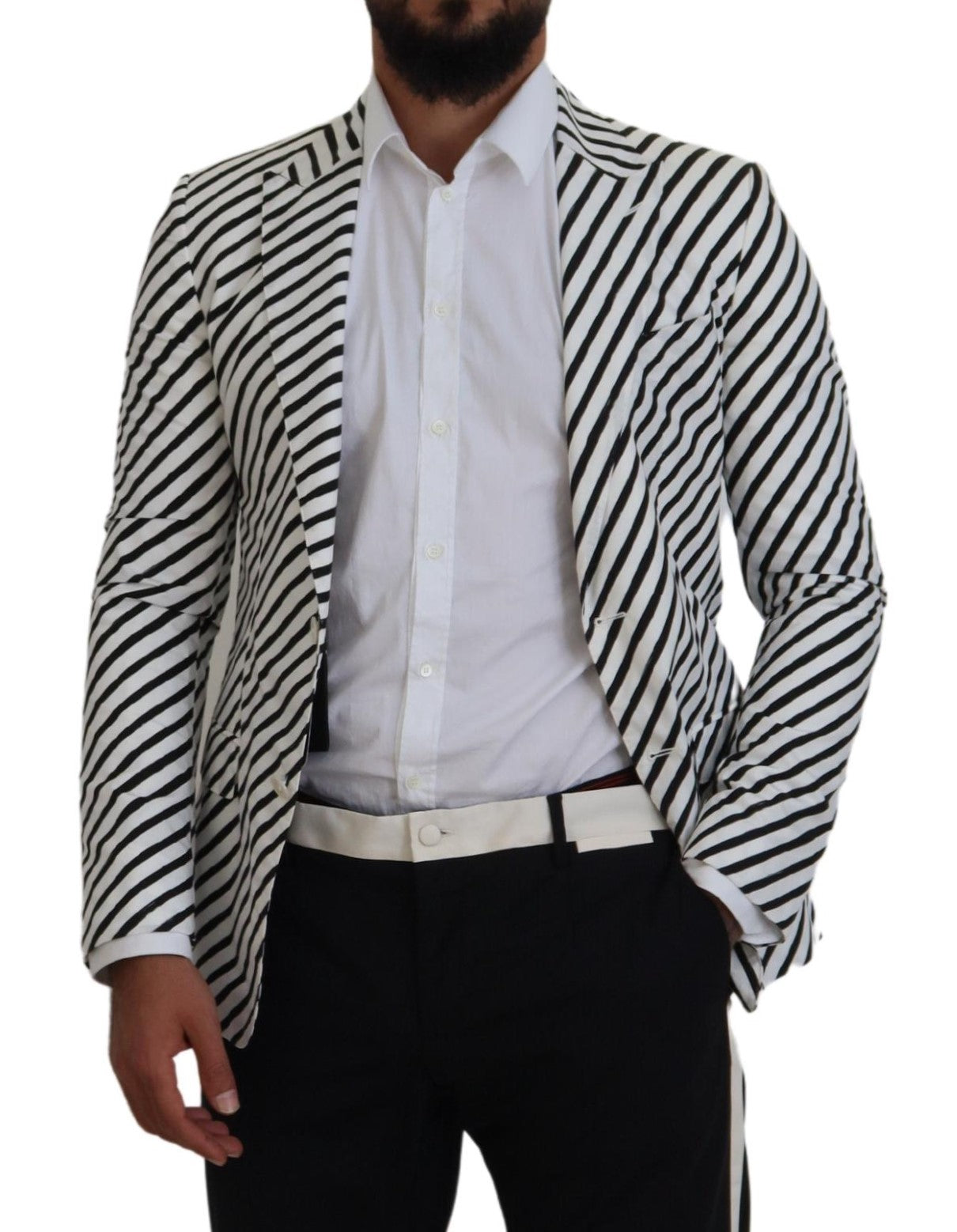 White Black Striped Slim Fit Jacket Blazer