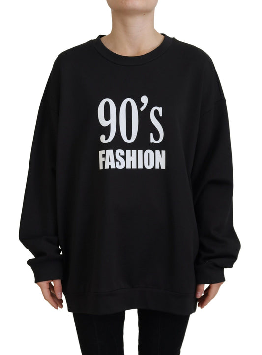 Chic Black Cotton Crewneck Sweatshirt