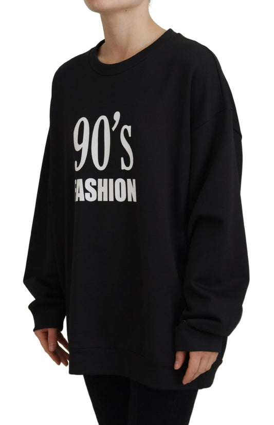 Chic Black Cotton Crewneck Sweatshirt