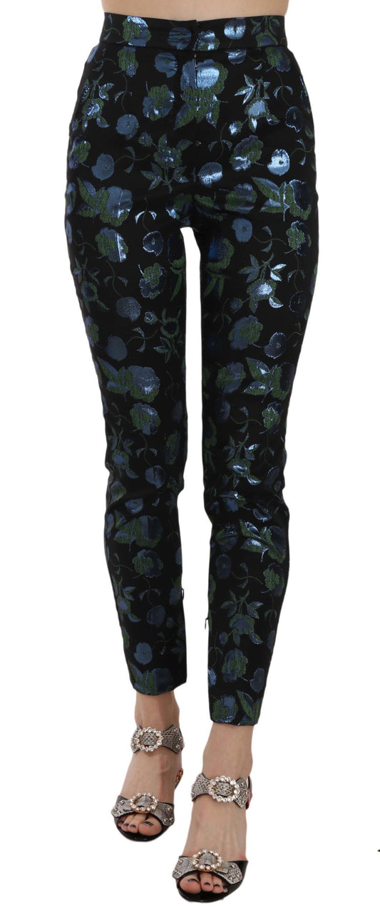 Elegant Floral Jacquard Skinny Pants