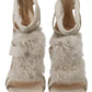 Beige Leather Feathered Heel Sandals