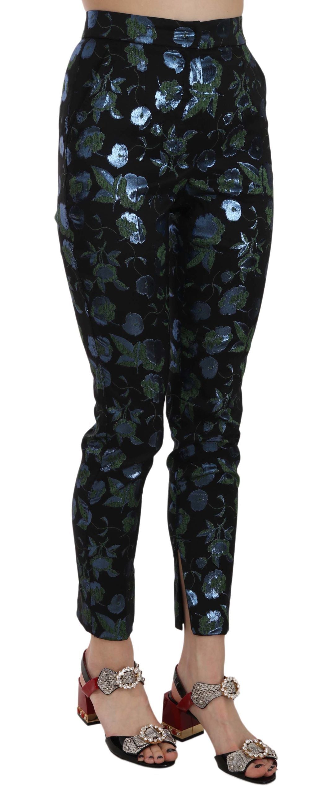 Elegant Floral Jacquard Skinny Pants