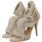 Beige Leather Feathered Heel Sandals