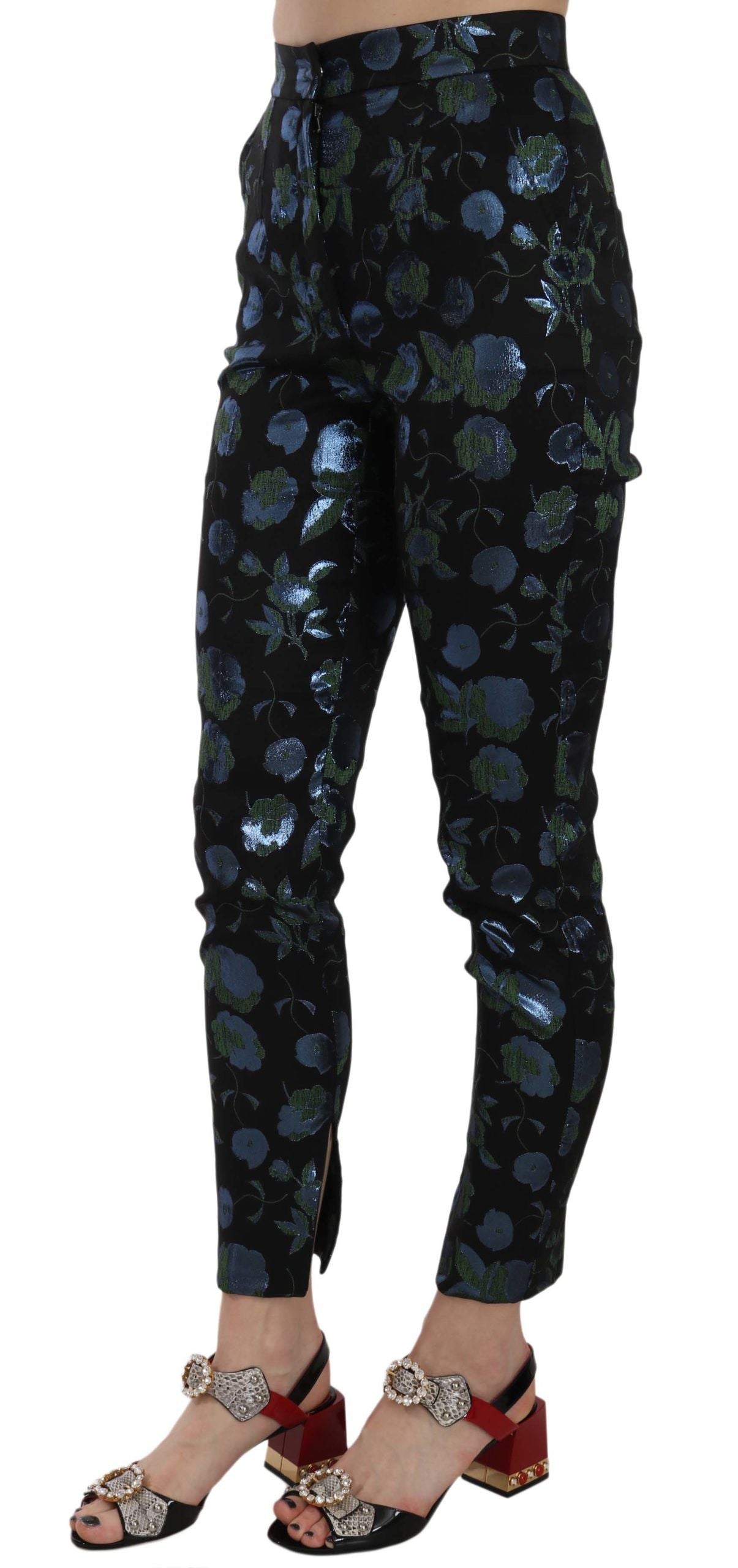 Elegant Floral Jacquard Skinny Pants