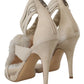 Beige Leather Feathered Heel Sandals