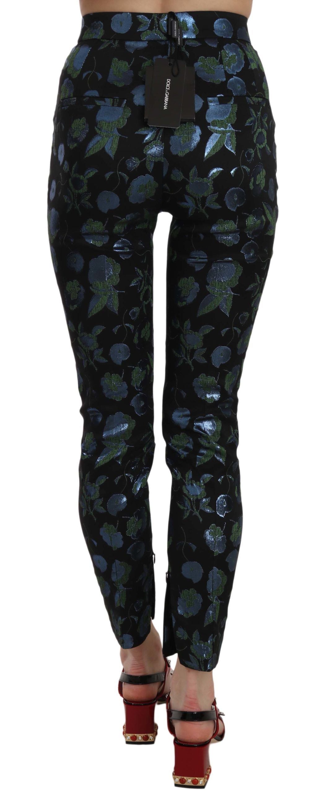 Elegant Floral Jacquard Skinny Pants