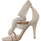 Beige Leather Feathered Heel Sandals