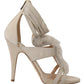Beige Leather Feathered Heel Sandals