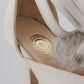 Beige Leather Feathered Heel Sandals