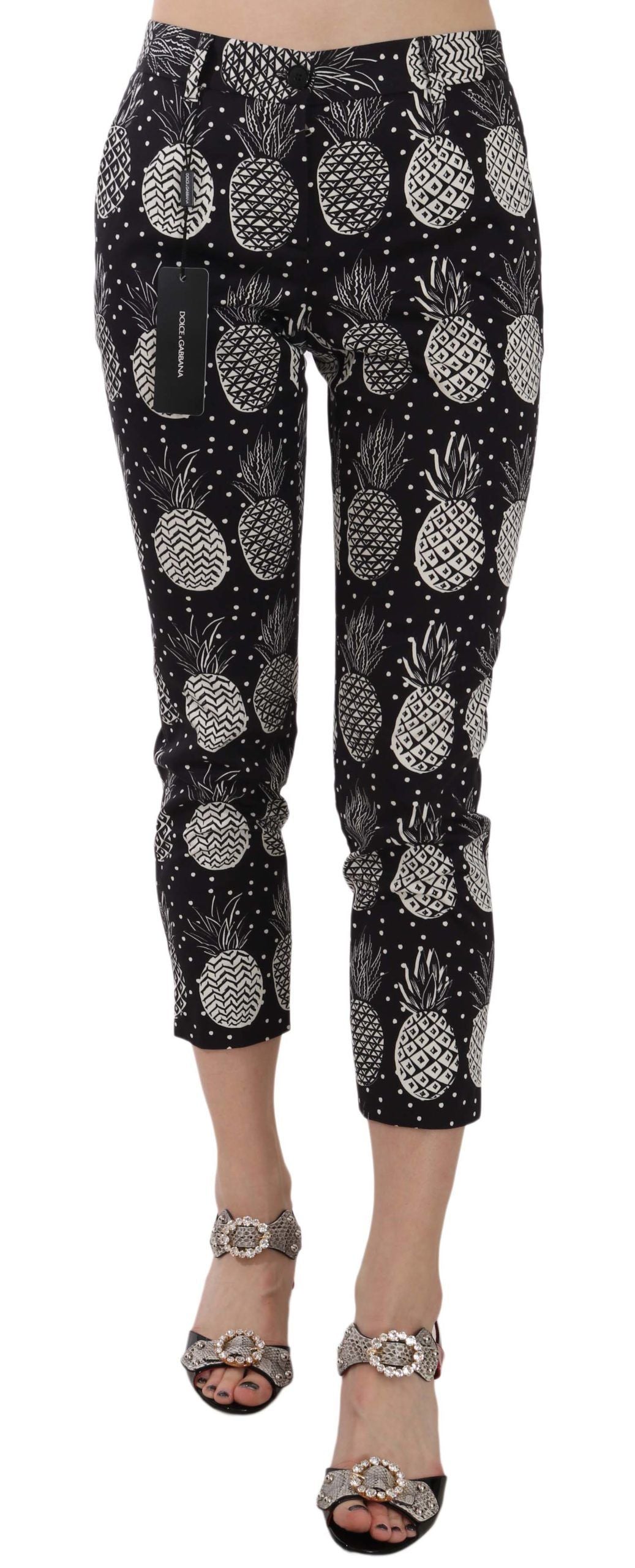 Black Pineapple Print Skinny Capri Pants