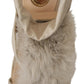 Beige Leather Feathered Heel Sandals