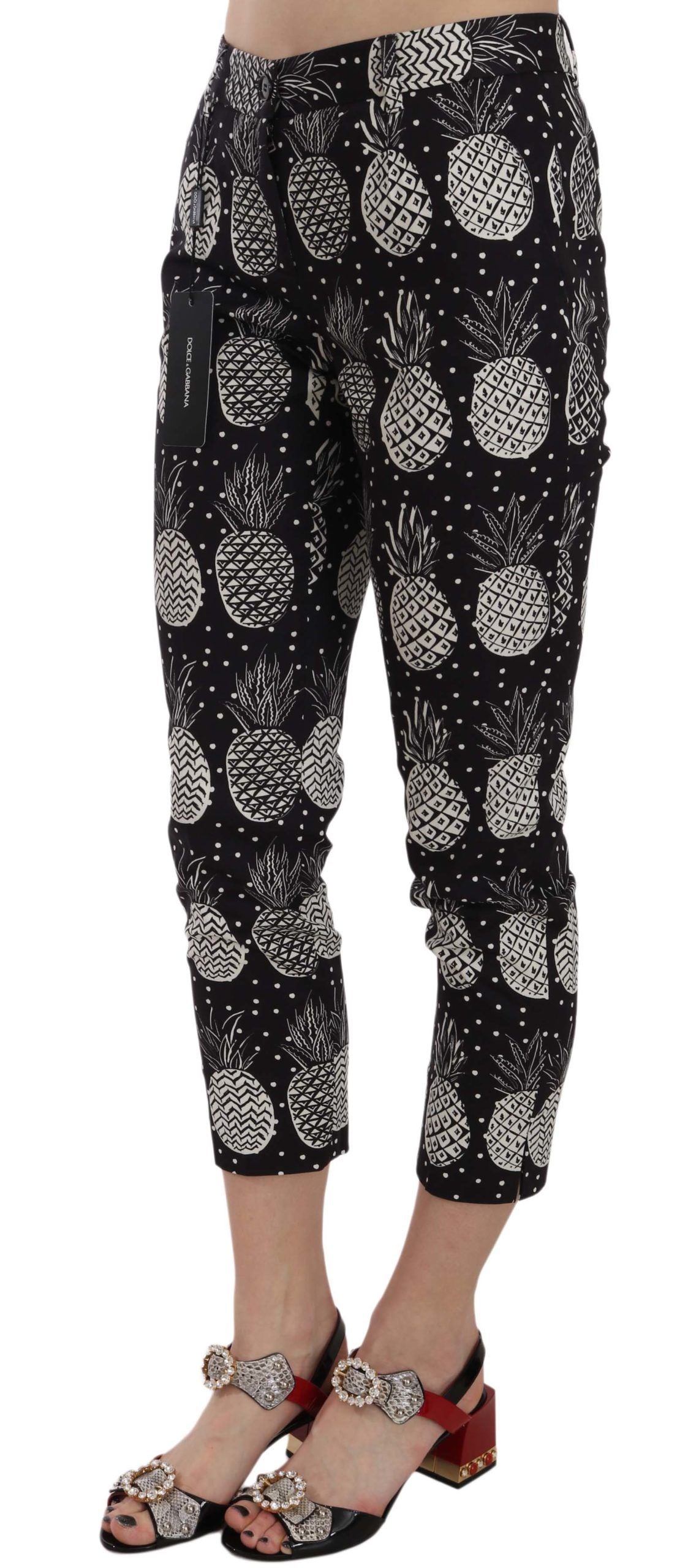 Black Pineapple Print Skinny Capri Pants