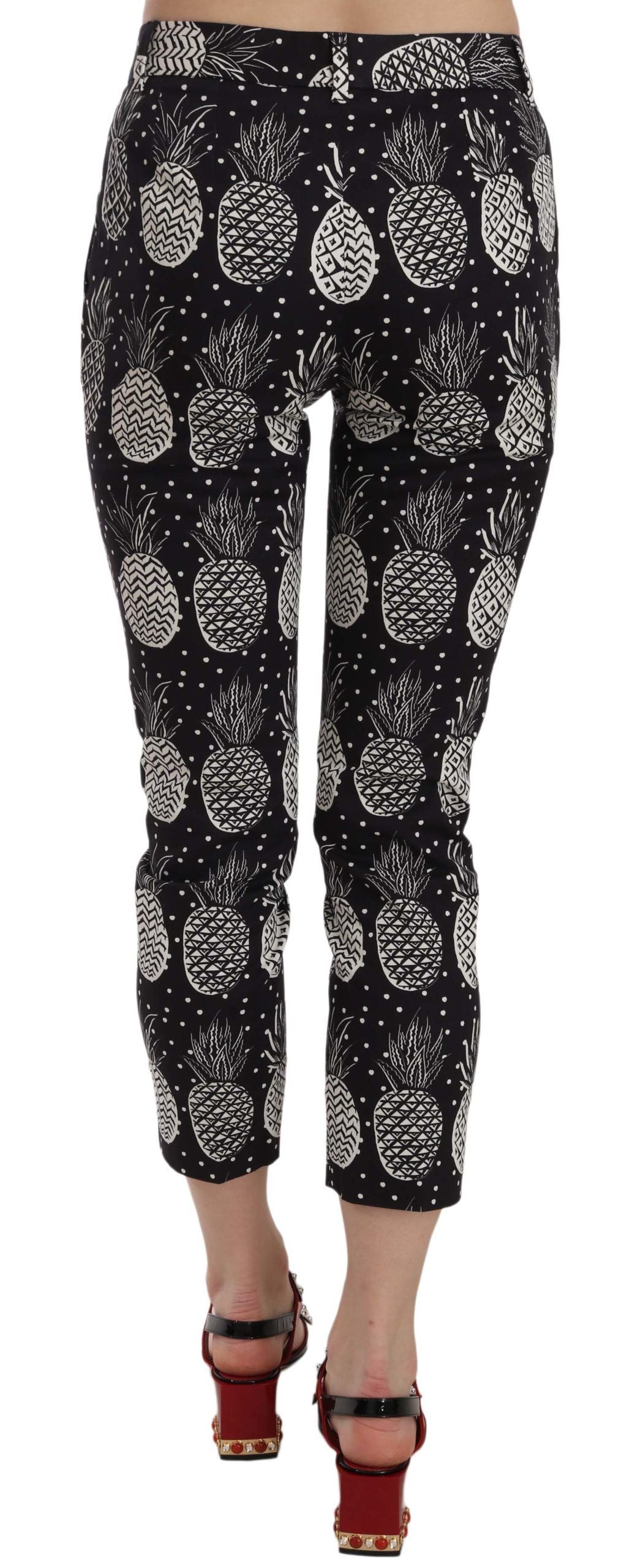 Black Pineapple Print Skinny Capri Pants