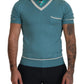 Blue Silk Polo Top Mens V-neck  T-shirt