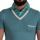 Blue Silk Polo Top Mens V-neck  T-shirt