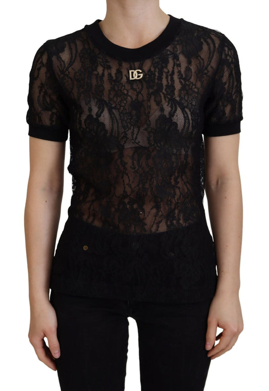 Elegant Black Lace Silk-Blend Top