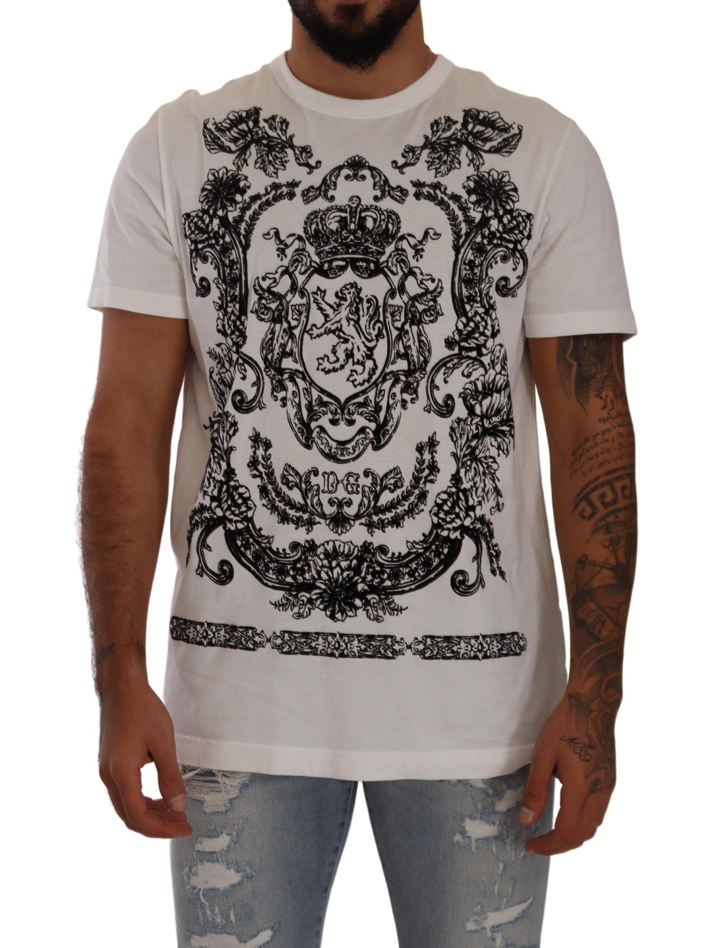 Baroque Print Crewneck White T-Shirt