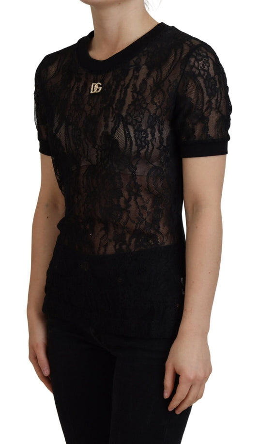 Elegant Black Lace Silk-Blend Top