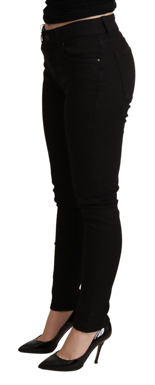 Elegant Black Mid-Waist Skinny Jeans