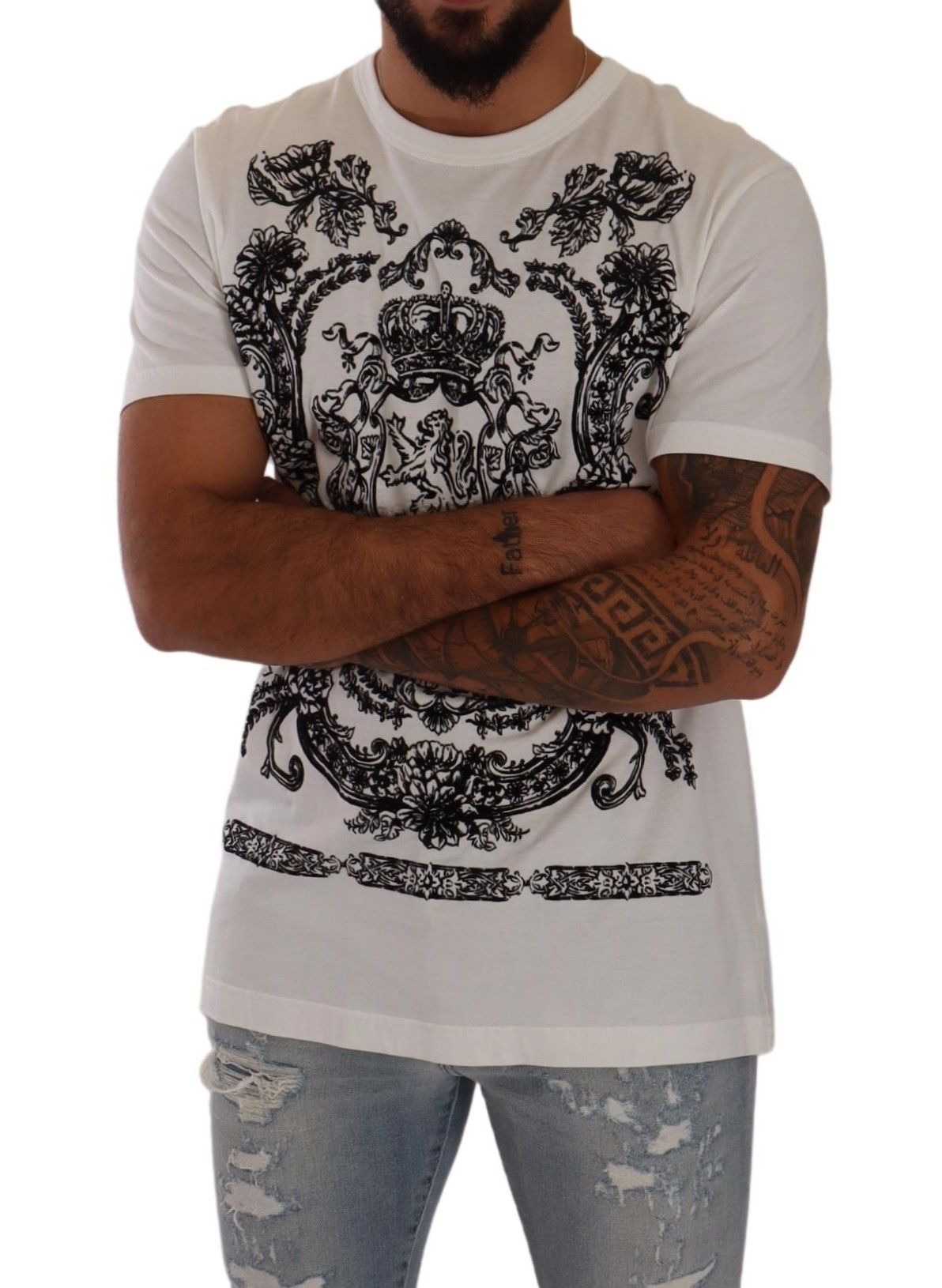 Baroque Print Crewneck White T-Shirt