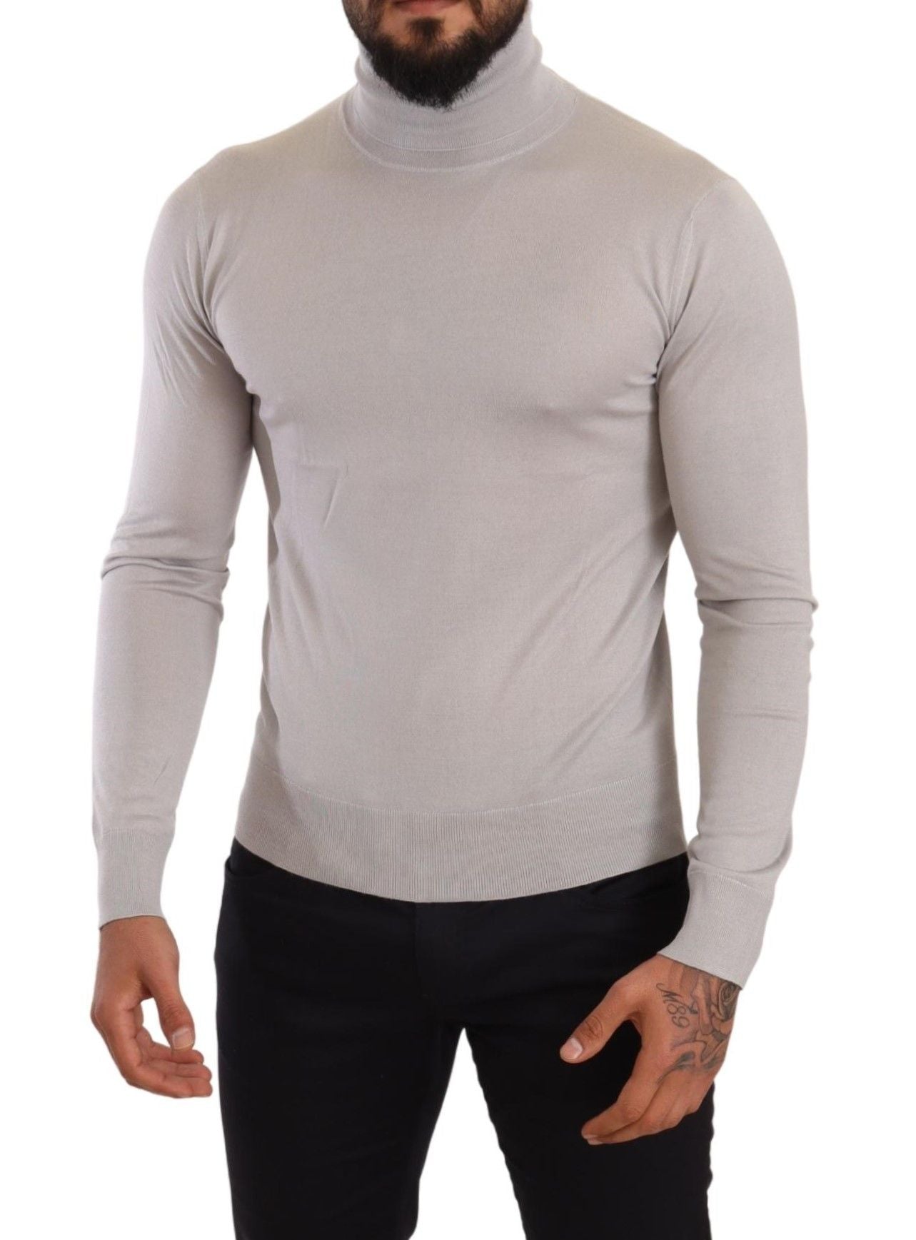 Gray Cashmere Turtleneck Pullover Sweater