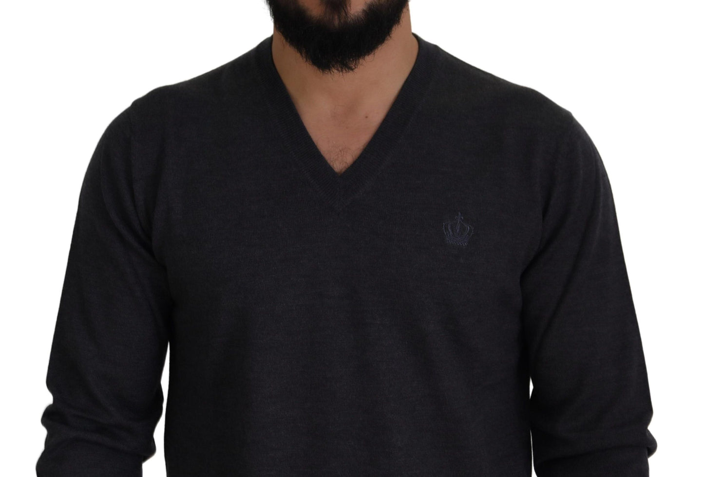 Elegant V-Neck Crown Wool Sweater