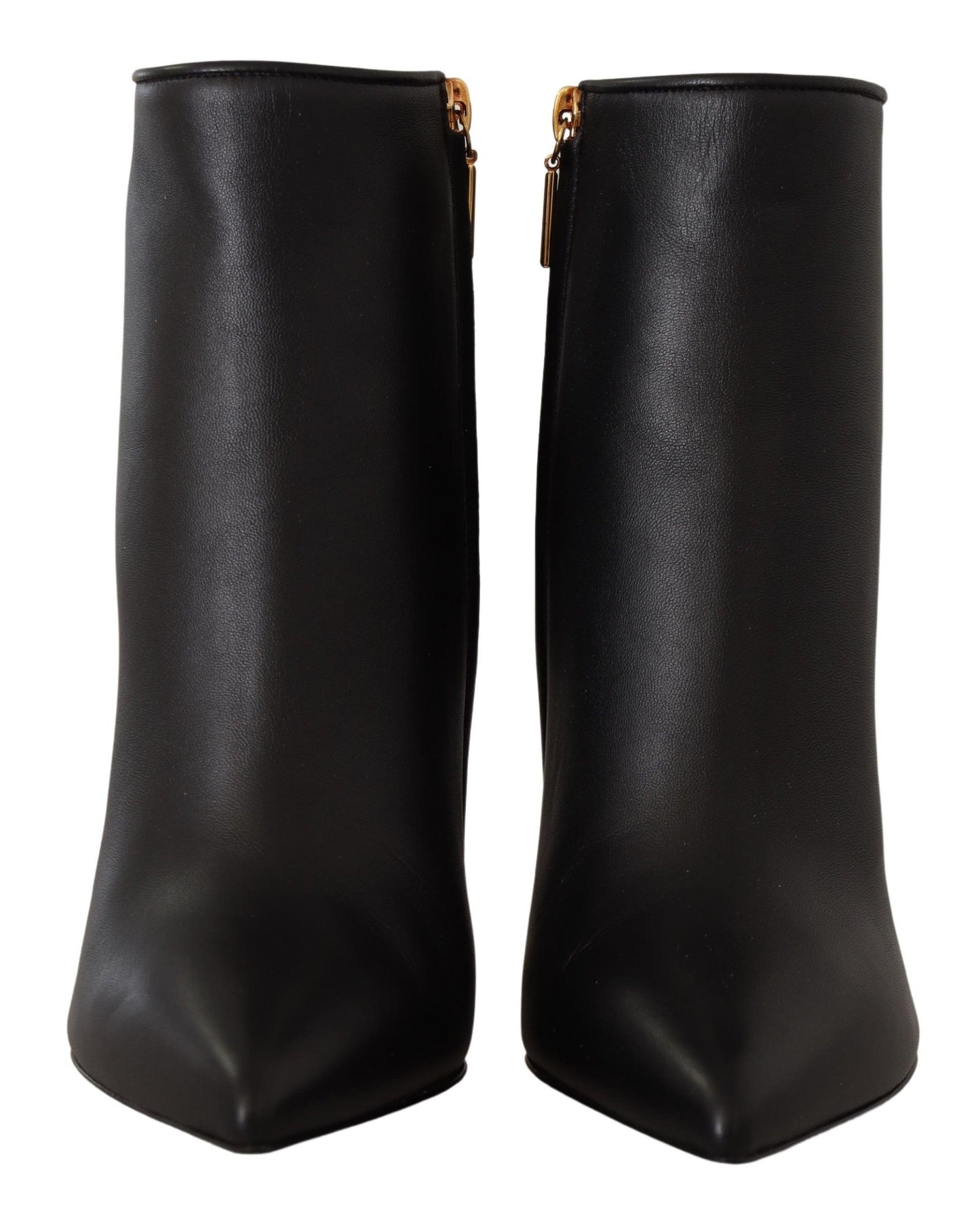 Elegant Black Leather Ankle Boots with Gold Detailing