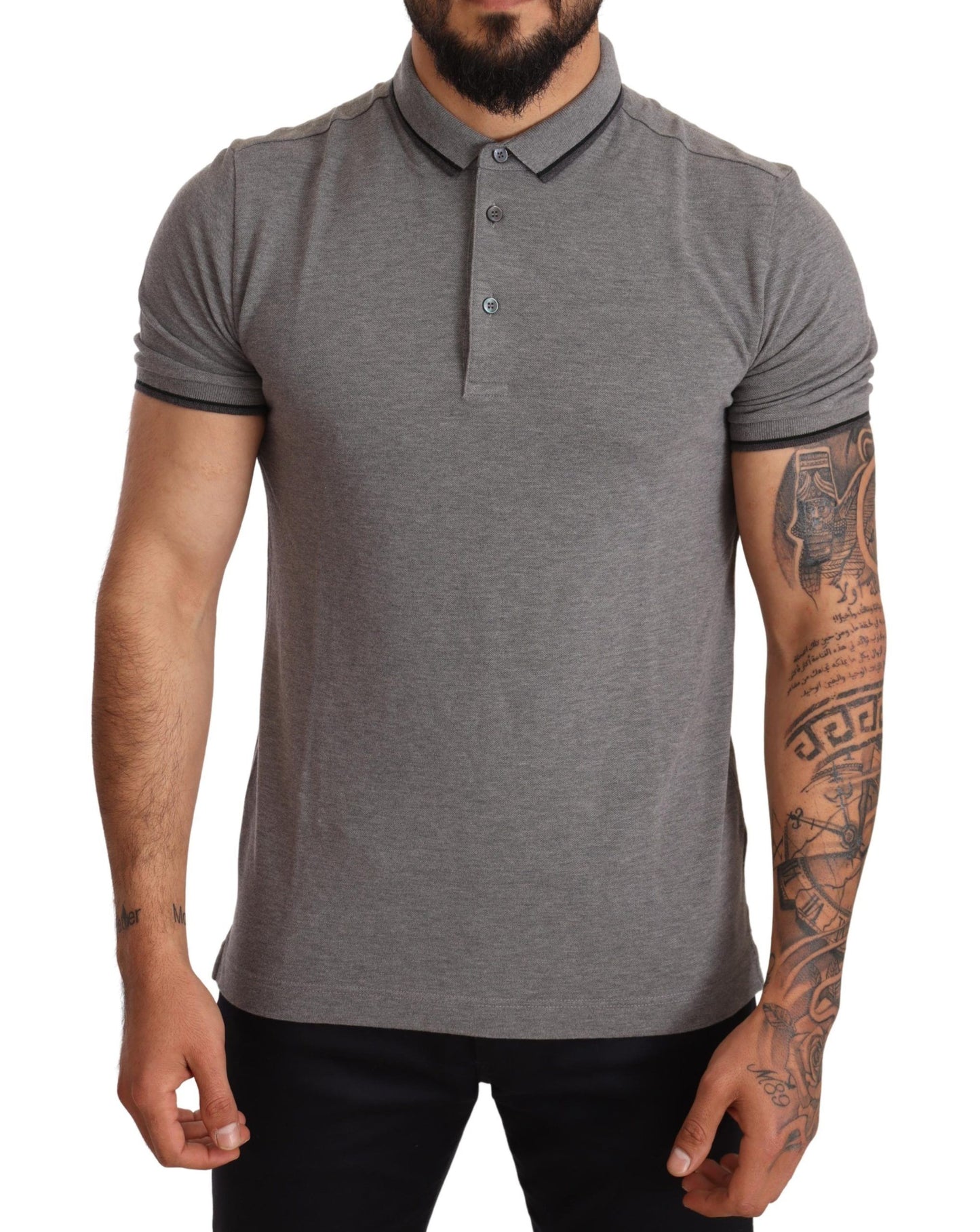 Elegant Gray Cotton Polo Shirt