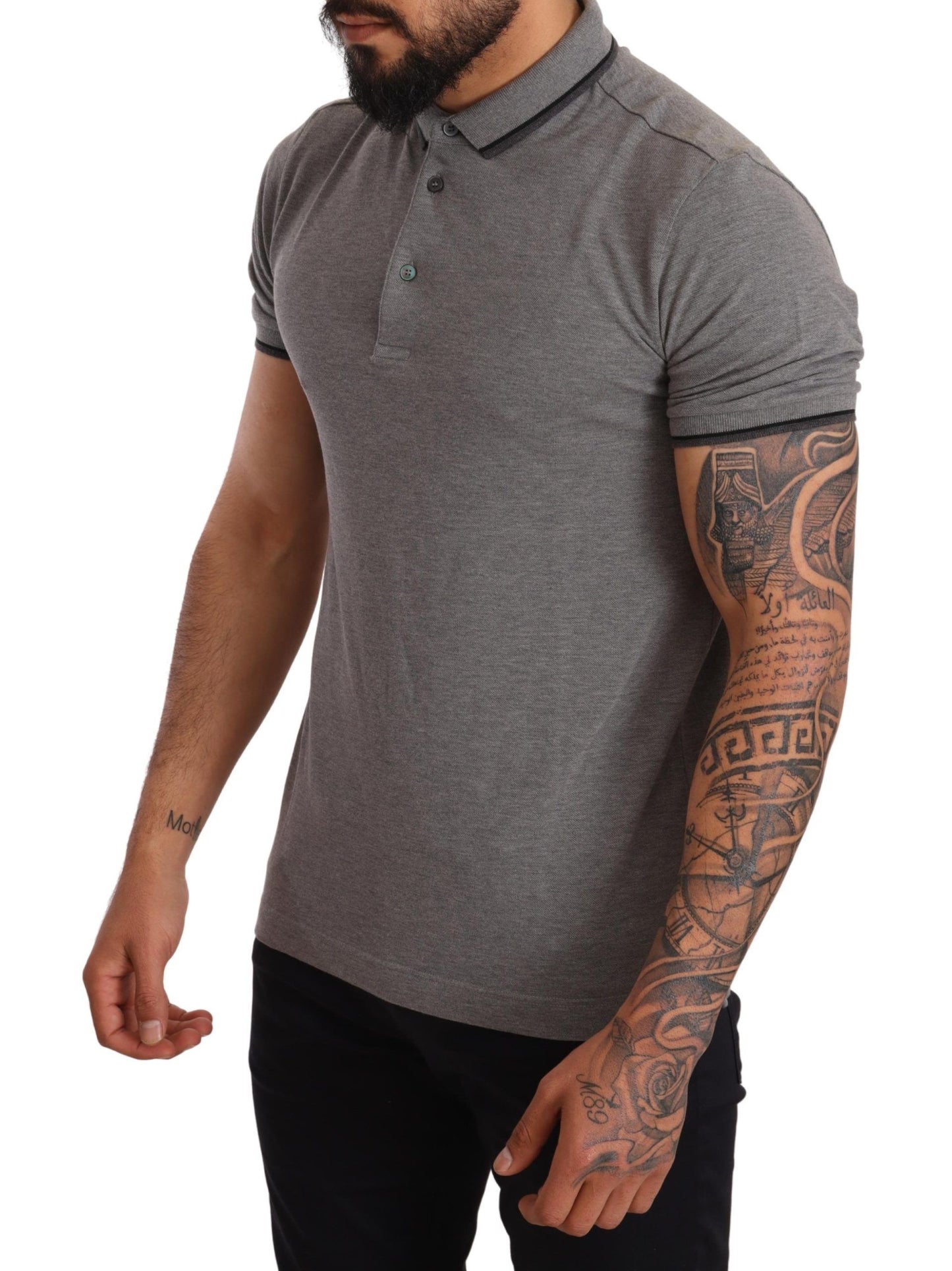 Elegant Gray Cotton Polo Shirt