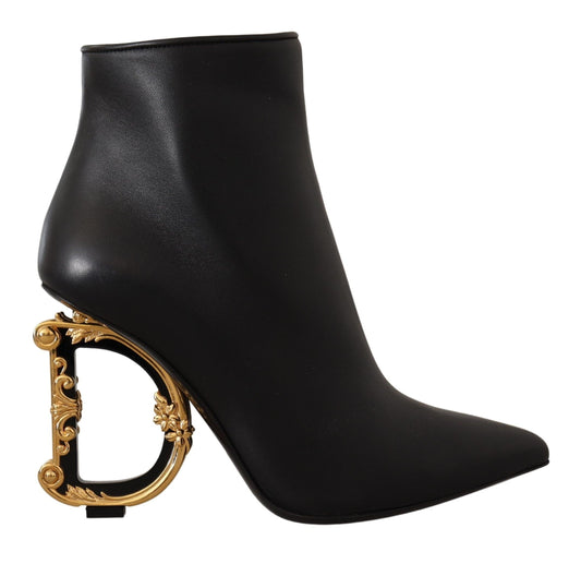 Elegant Black Leather Ankle Boots with Gold Detailing