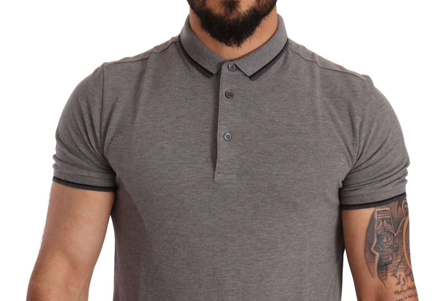 Elegant Gray Cotton Polo Shirt