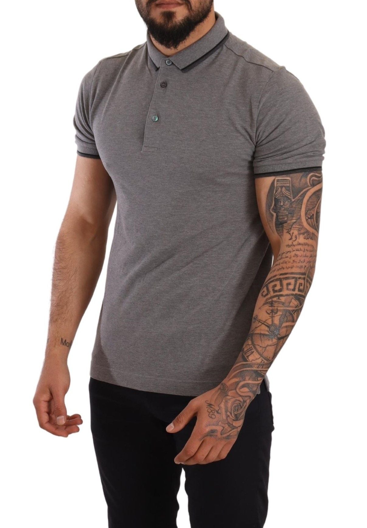 Elegant Gray Cotton Polo Shirt