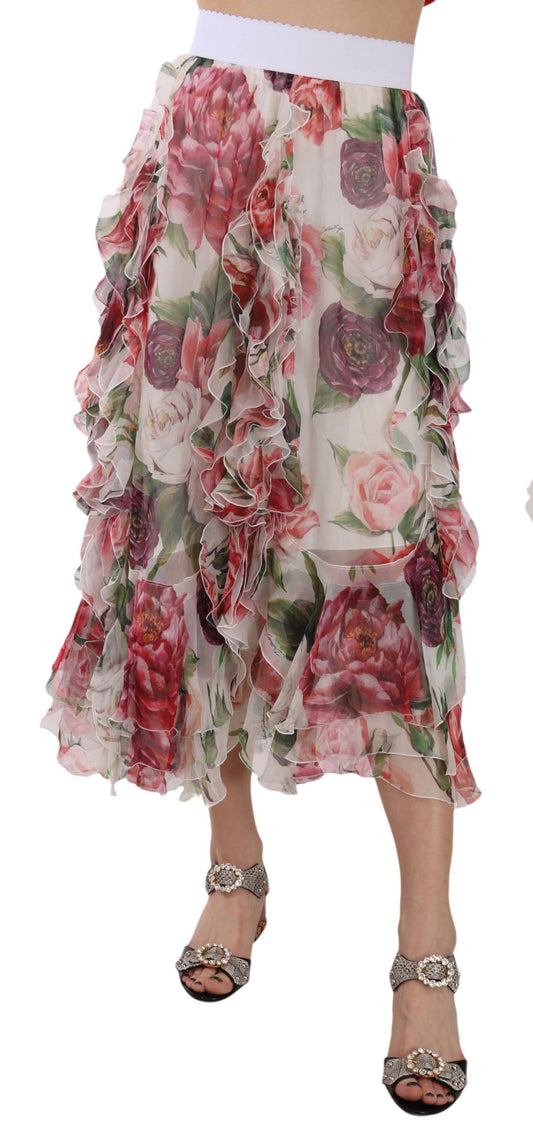 Luxurious High Waisted Floral Silk Skirt