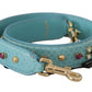 Elegant Blue Leather Bag Strap with Gold Accents