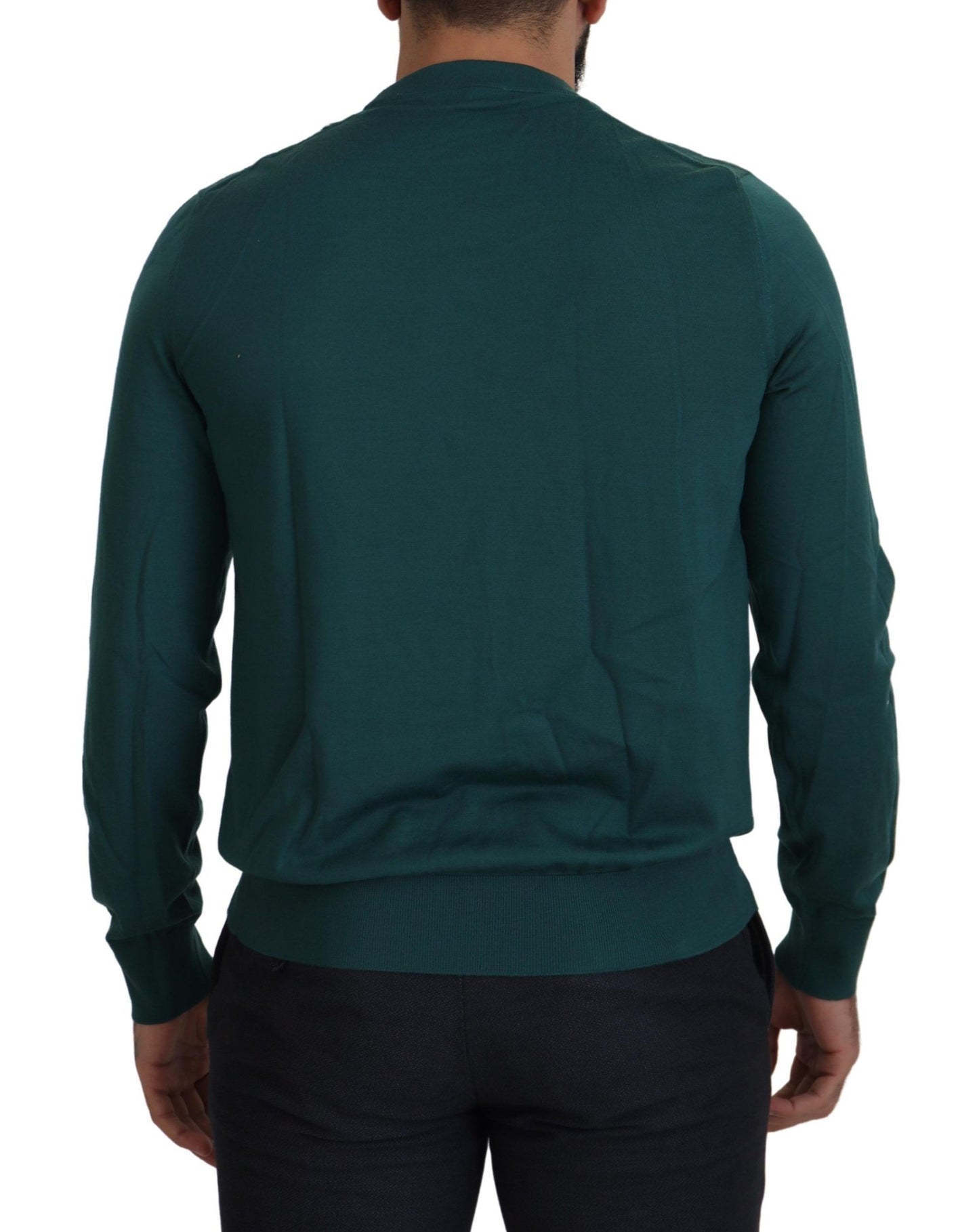 Regal Green Wool-Silk Blend Crewneck Sweater