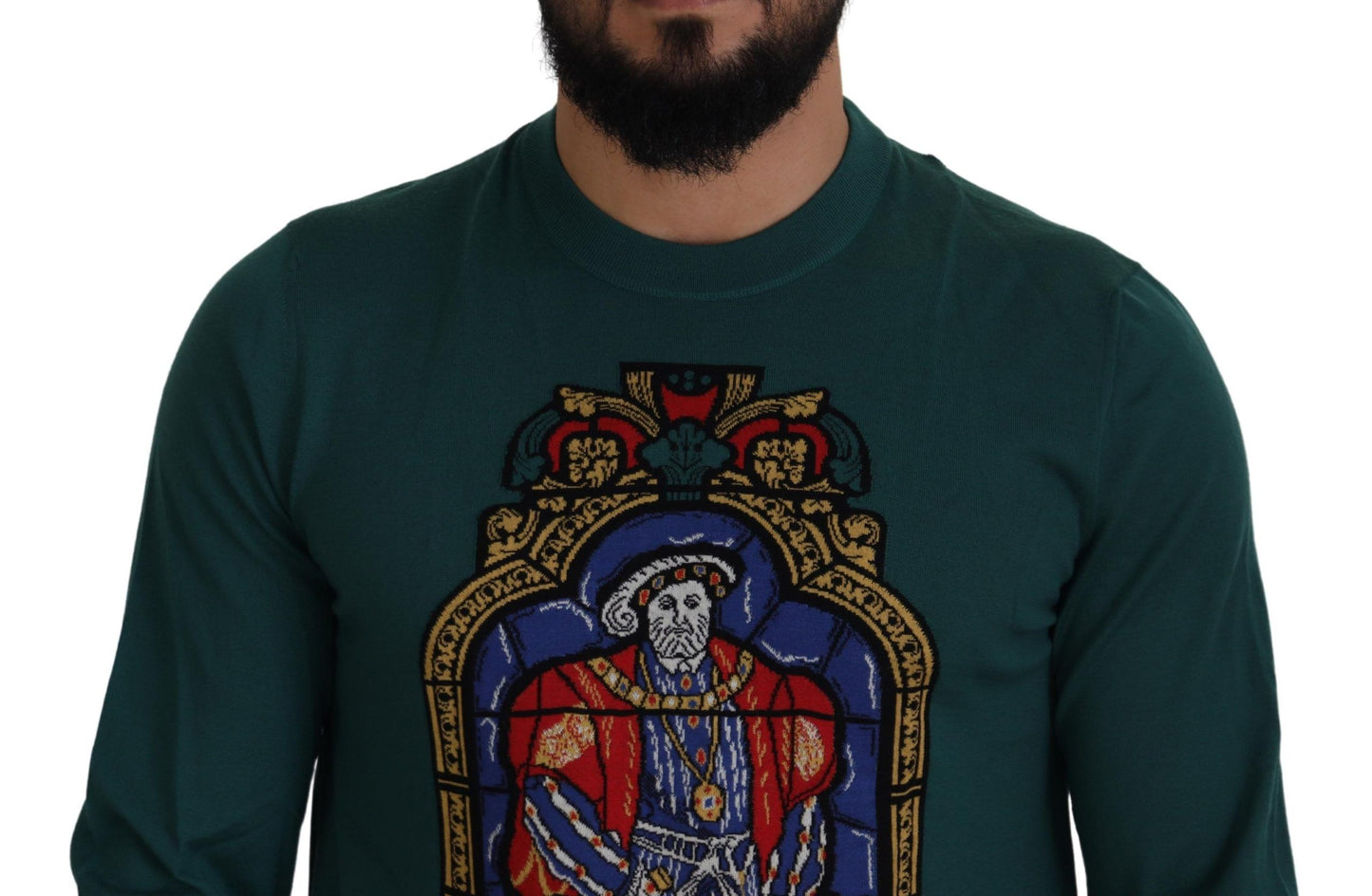 Regal Green Wool-Silk Blend Crewneck Sweater