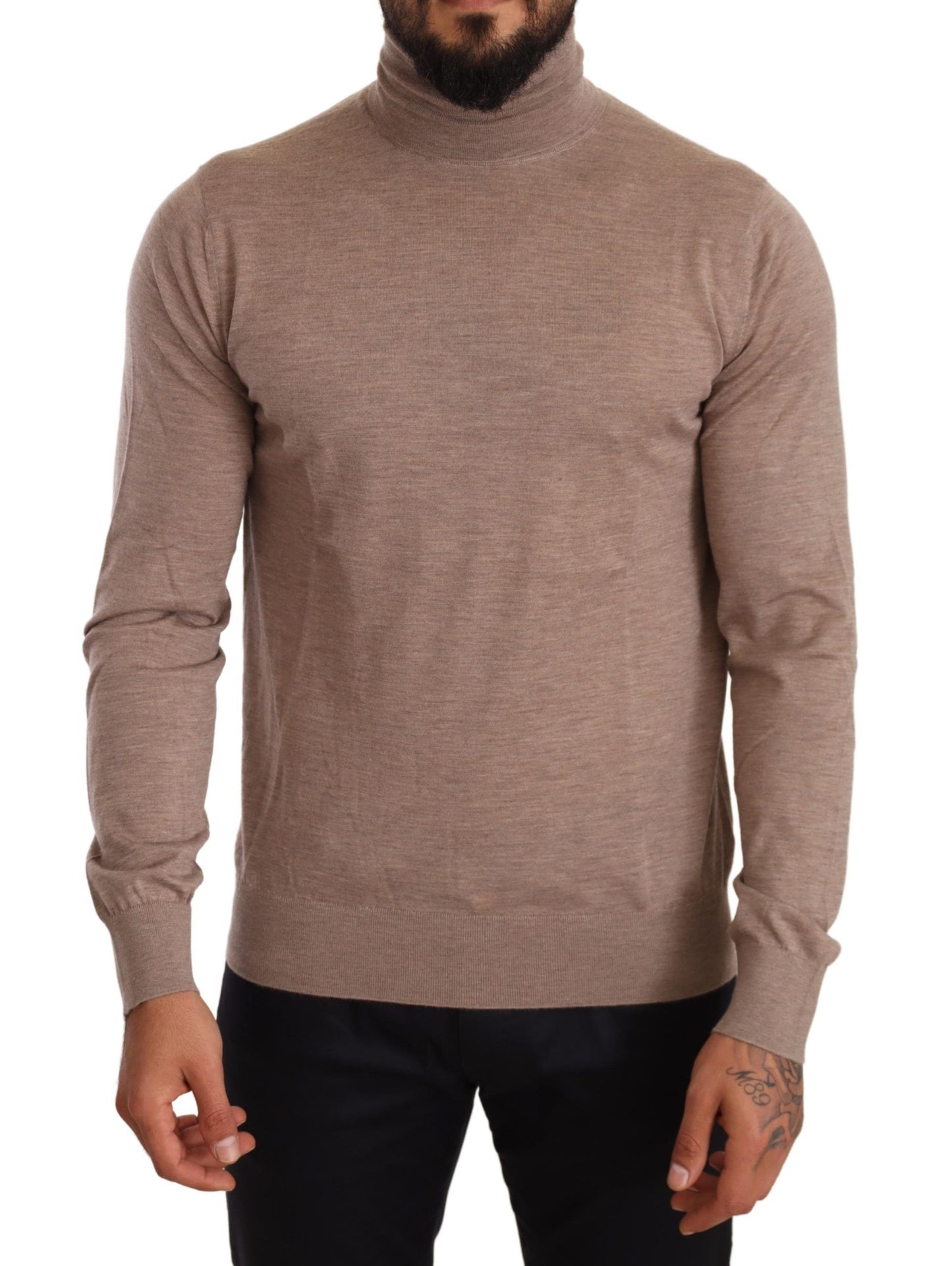 Brown Cashmere Turtleneck Pullover Sweater