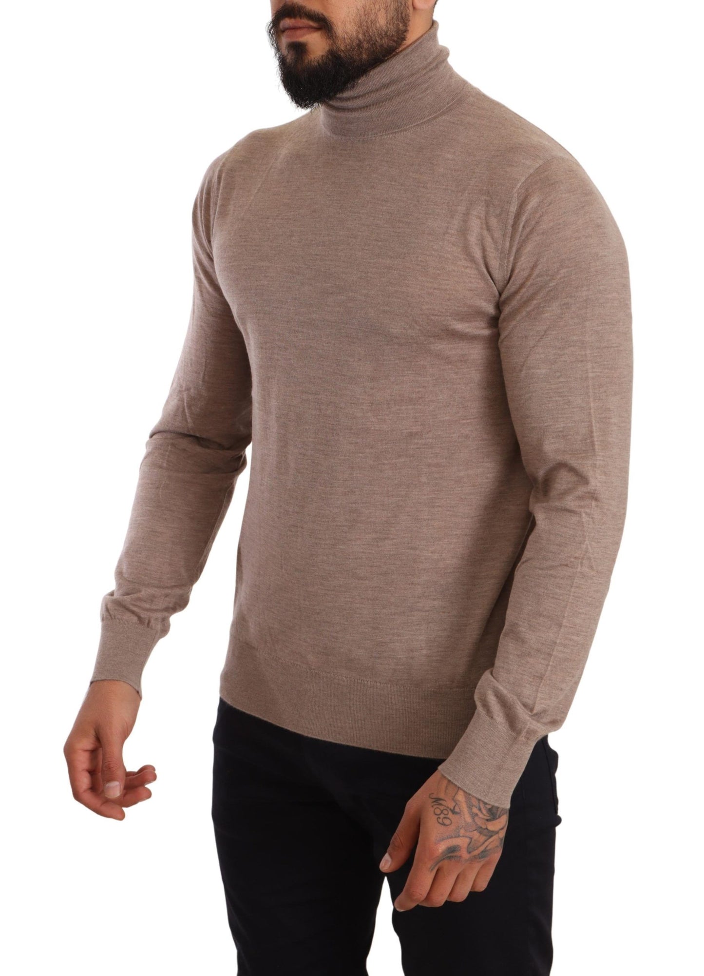 Brown Cashmere Turtleneck Pullover Sweater