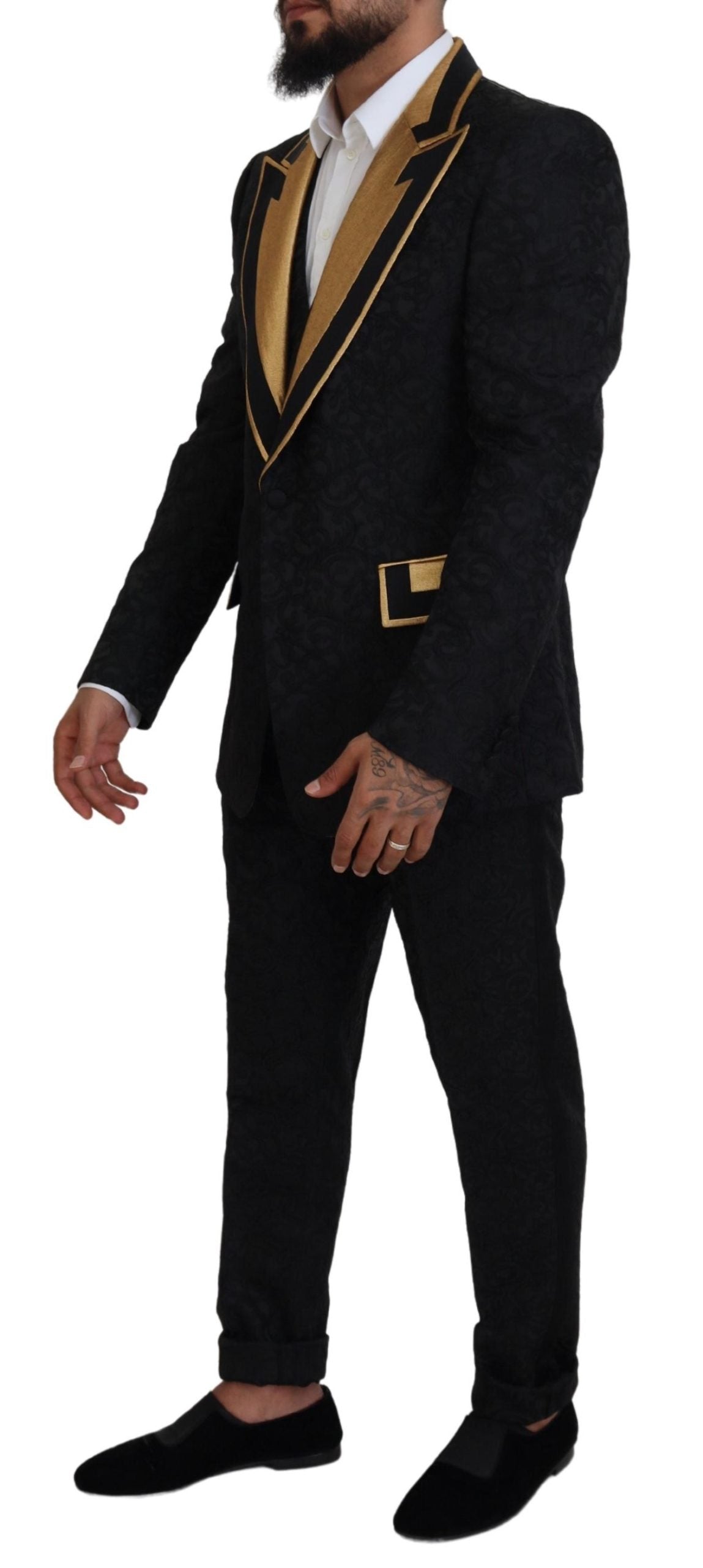 Elegant Black & Gold Slim Fit 3 Piece Suit