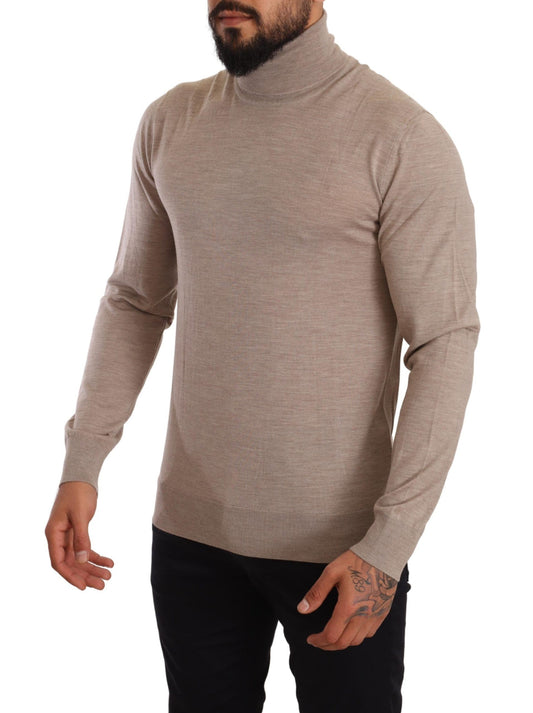 Elegant Beige Turtleneck Wool Sweater