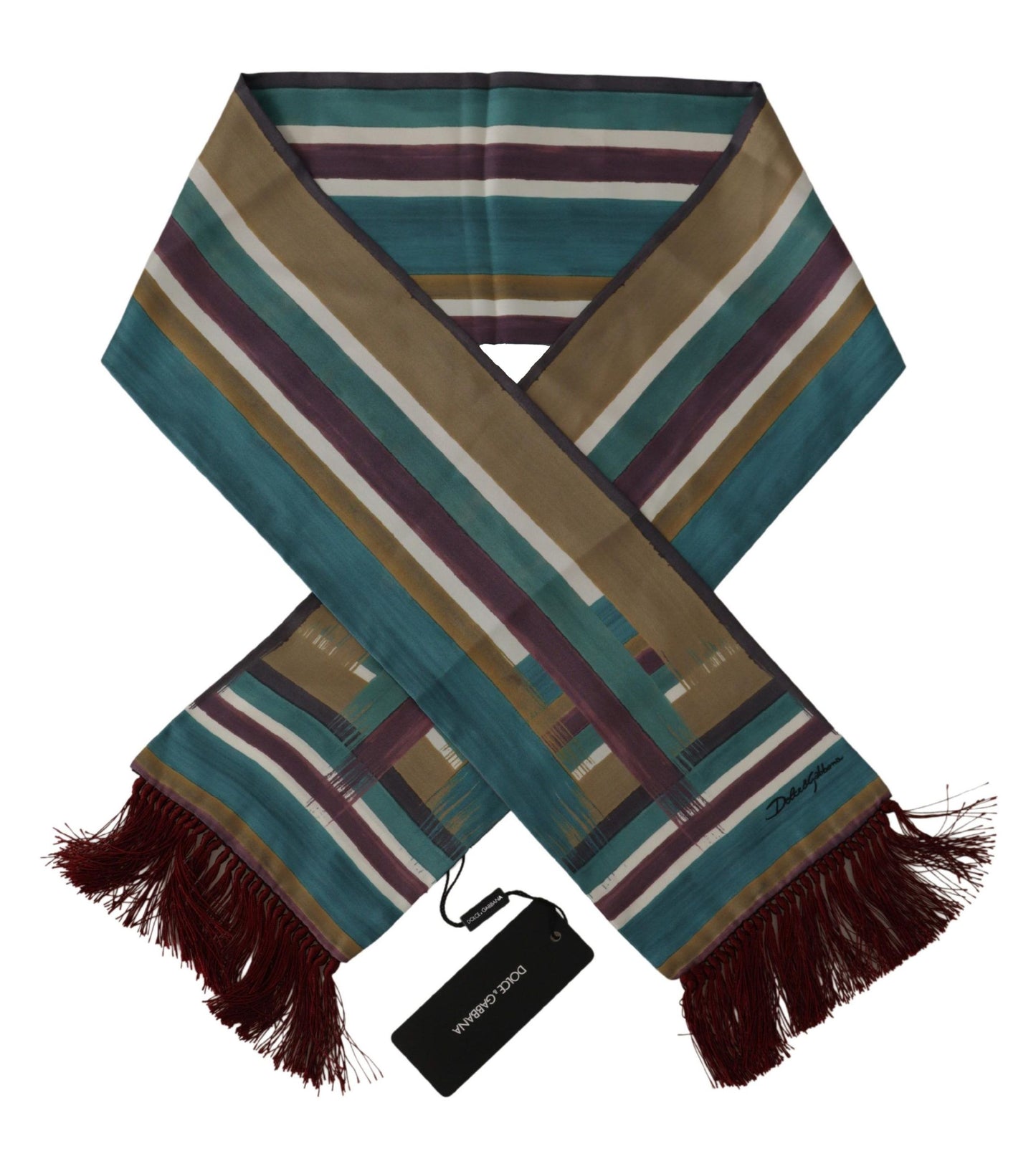 Multicolor Striped Shwal Fringes Wrap Silk Scarf