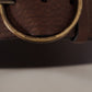 Brown Leather Wide Waist Logo Metal Round Buckle Belt