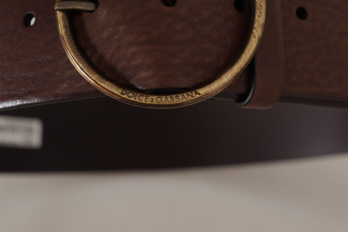 Brown Leather Wide Waist Logo Metal Round Buckle Belt