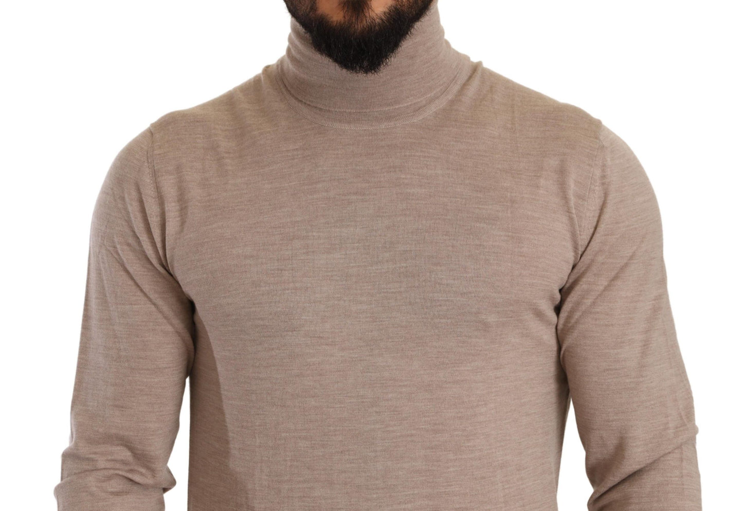 Elegant Beige Turtleneck Wool Sweater