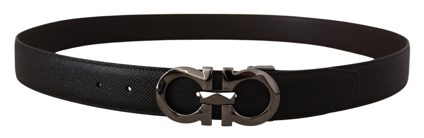 Elegant Reversible Leather Belt - Silver Buckle