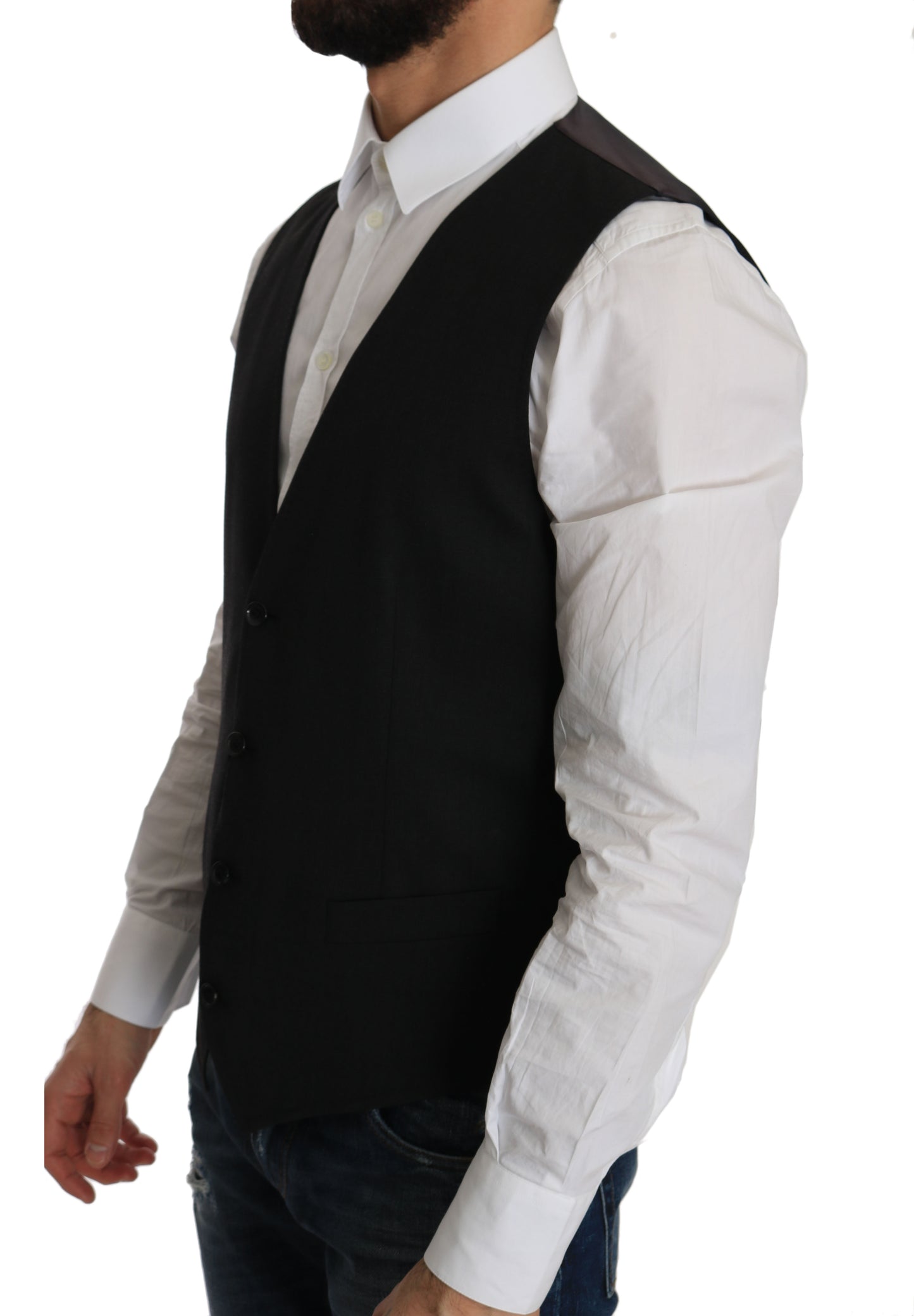 Sleek Gray Wool Blend Formal Vest