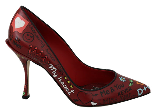 Red Sicily Motive Leather Heels Pumps